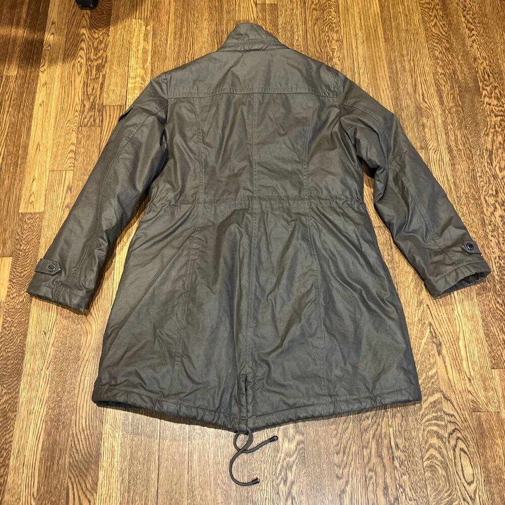 Laundry By Shelli Segal Coat Waxed Brown Black Trim Draw String Waist Size XL - Picture 8 of 16